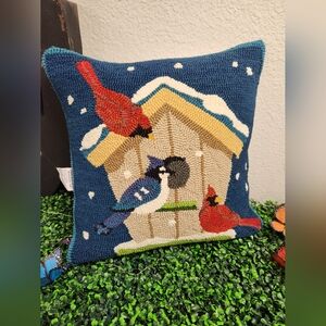 Plow & Hearth Cardinal & Bluejay Embroidered Bird Throw Decor